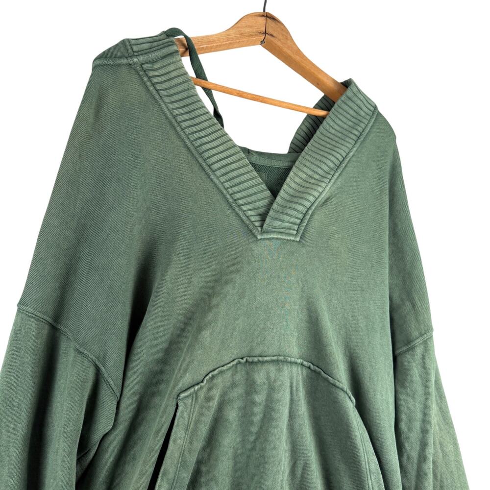aerie Women's M Green Down to Earth Oversized Pullover Hoodie V Neck Loungewear